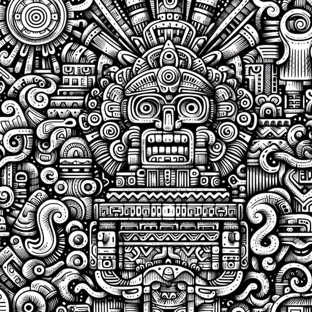 Photo black and white mayan doodle pattern