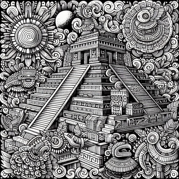 Photo black and white mayan doodle pattern