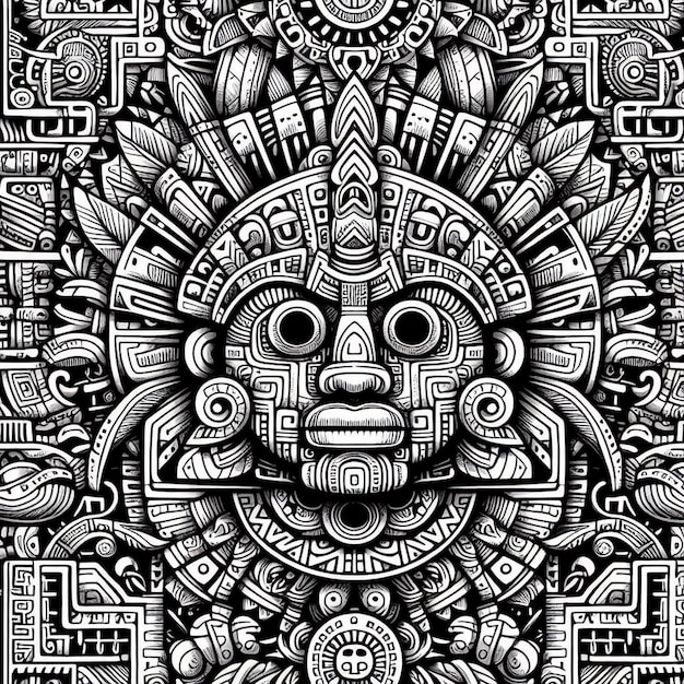 Photo black and white mayan doodle pattern