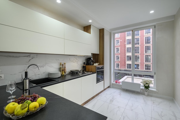 Photo black and white modern luxury kitchen interior