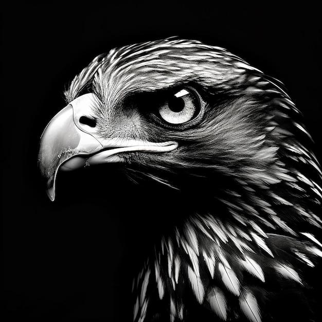 Photo black and white monochrome head illustration of a hawk