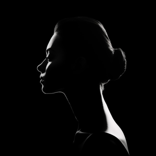 Black and white monochrome head silhouette illustration of a girl