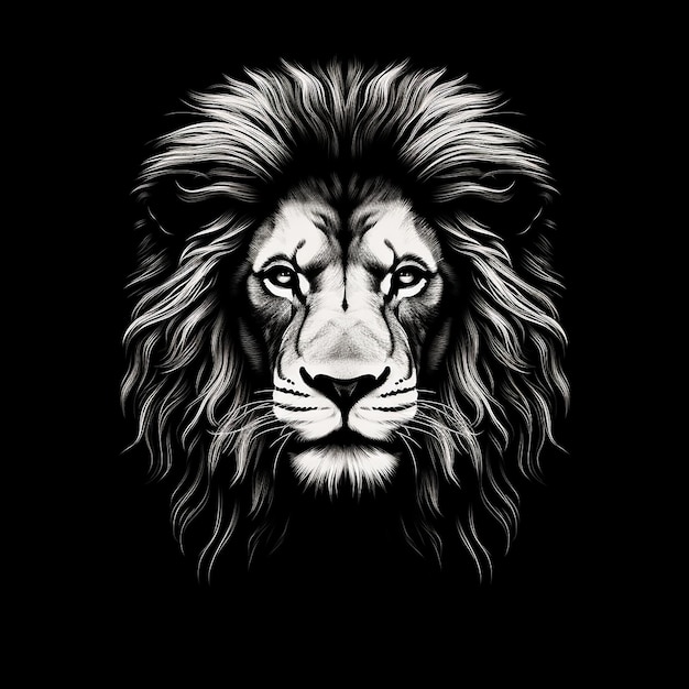 Black and white monochrome head silhouette illustration of a lion