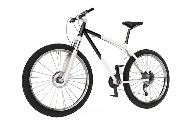 Black and White Mountain Bike on a white background. 3d Rendering