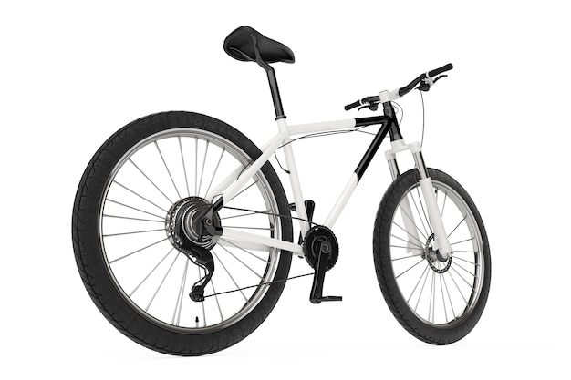 Black and White Mountain Bike on a white background. 3d Rendering