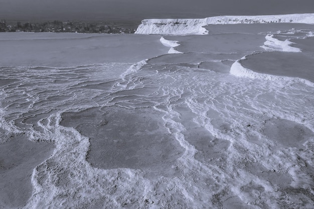 Black and White Natural travertine pools in Pamukkale Pamukkale Turkey