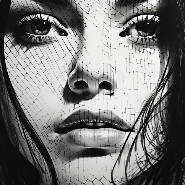 Black And White Net Art Portrait With Photorealistic Details