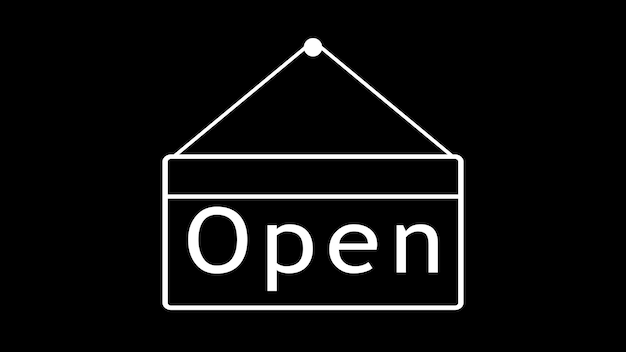 Photo black and white open signboard illustration with minimalist design on a black background