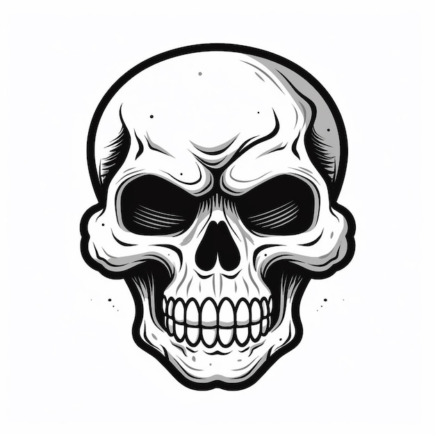 черно-белый контур карикатурной татуировки черепа