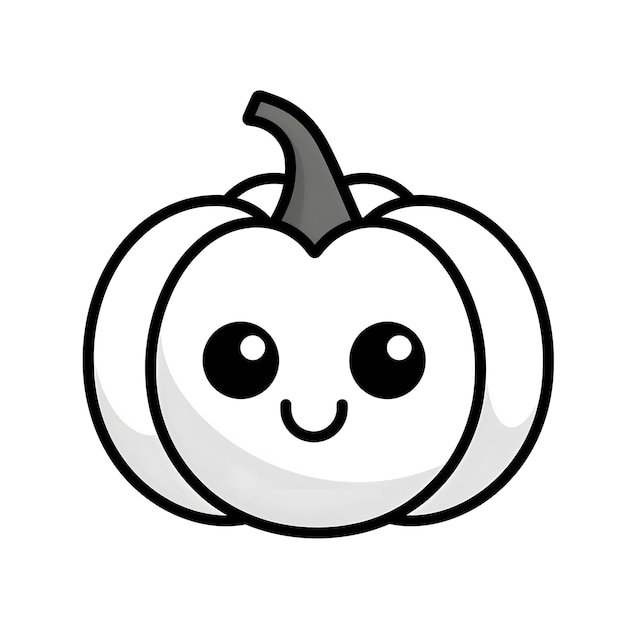 Black and white outlines of a pumpkin with eyes in laughter Halloween image on a white isolated background