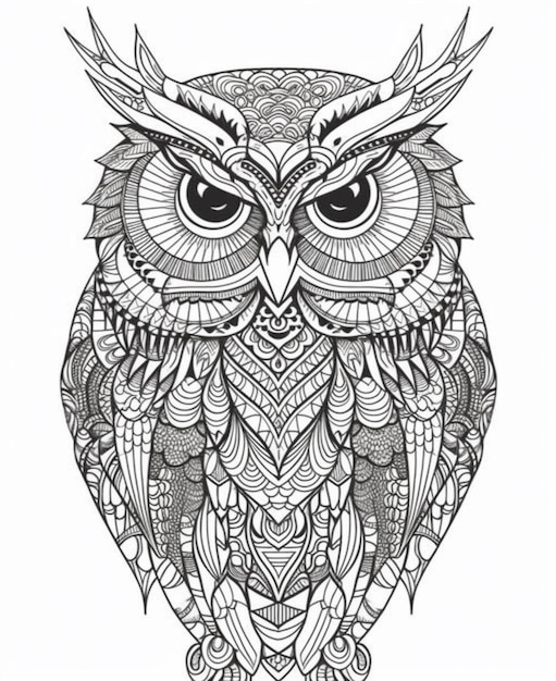 a black and white owl with intricate patterns on its face generativ ai