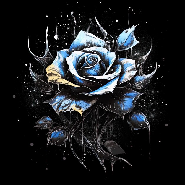 Photo a black and white painting of a blue rose with the words 