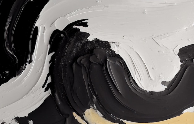 A black and white painting of a circle with white paint on it.