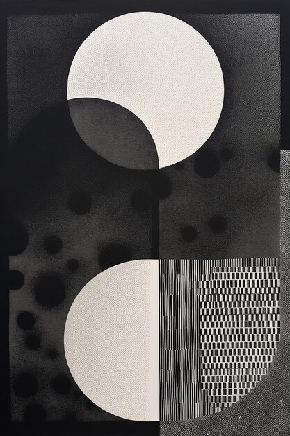 a black and white painting of a design with circles and circles.