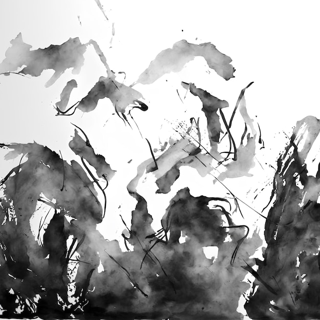 A black and white painting of a group of horses.