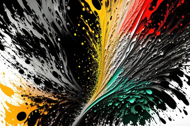 A black and white painting with a colorful splash of paint.