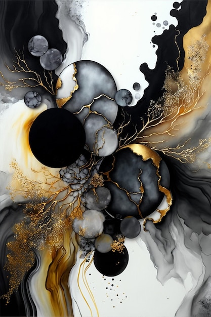 Black and white painting with gold accents generative ai