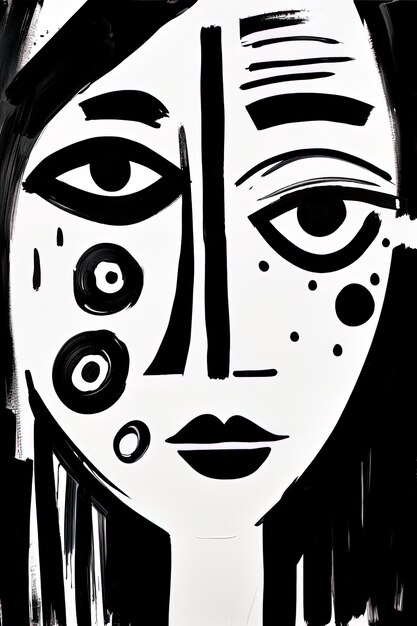 Photo a black and white painting of a womans face with a black and white face