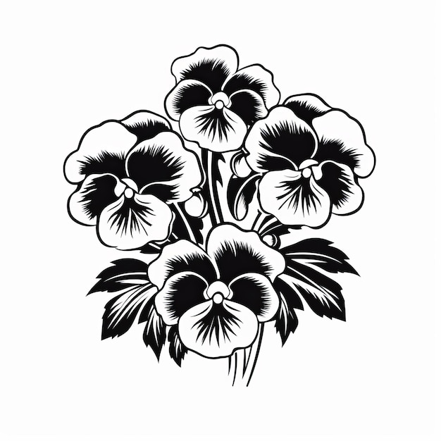 Black And White Pansy Bouquet Vector Ornament