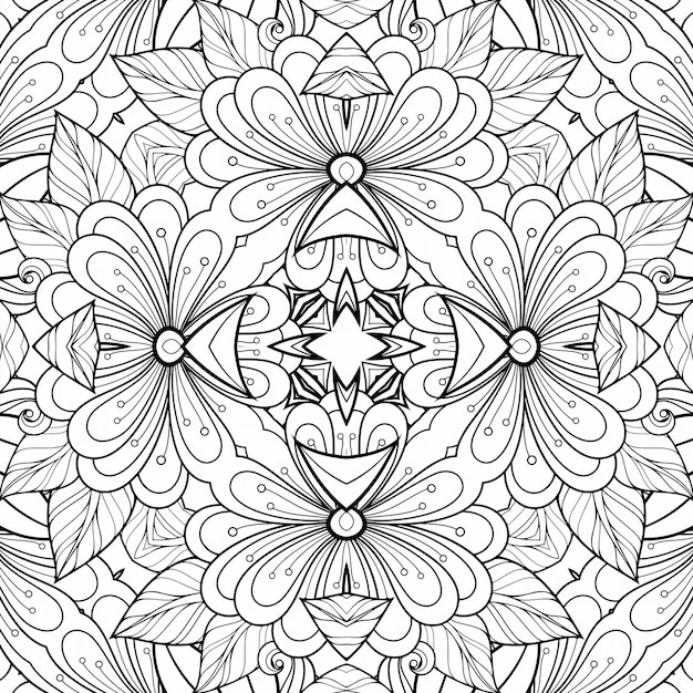 Motivo in bianco e nero da colorare fiori e foglie. pianta di carta di sfondo bella geometrica