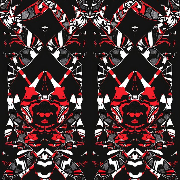 Photo a black and white pattern of a cross and a red flower