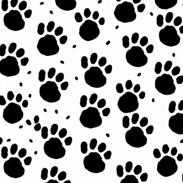A black and white pattern of dog prints.