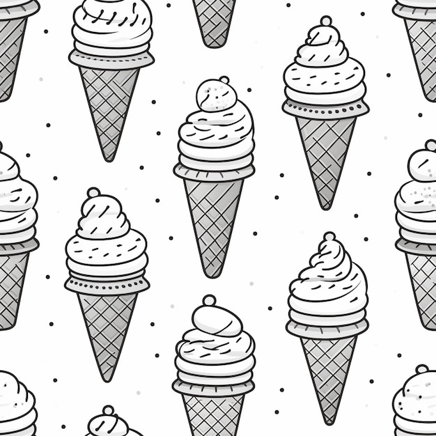 Photo a black and white pattern of ice cream cones with cherries generative ai