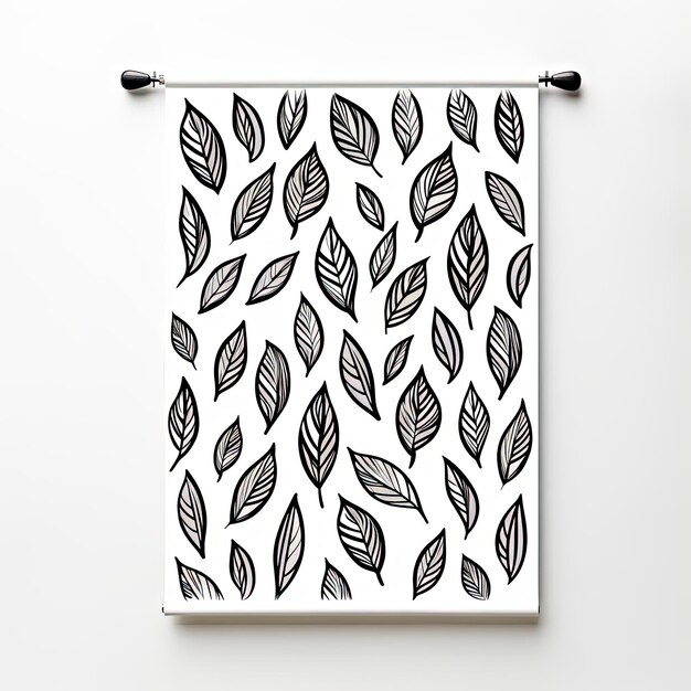 black and white pattern of leaves on background in the style of made of vines