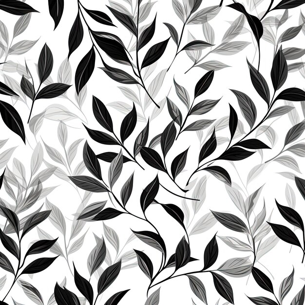 black and white pattern of leaves on background in the style of made of vines