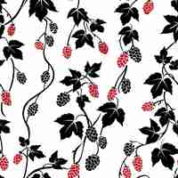 Photo a black and white pattern with berries and berries