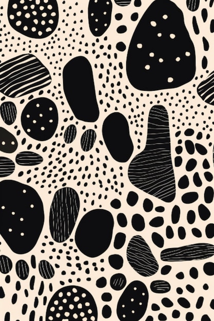 A black and white pattern with black and white dots and dots.