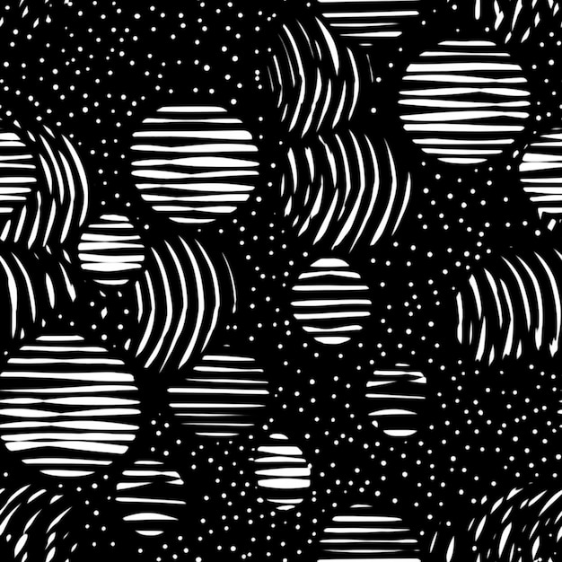 Black and white pattern with circles on a black background.