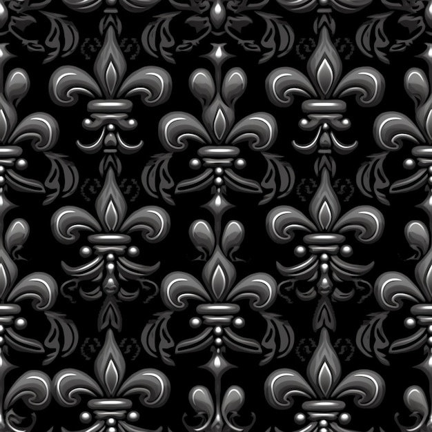 Photo a black and white pattern with fleurons on a black background generative ai