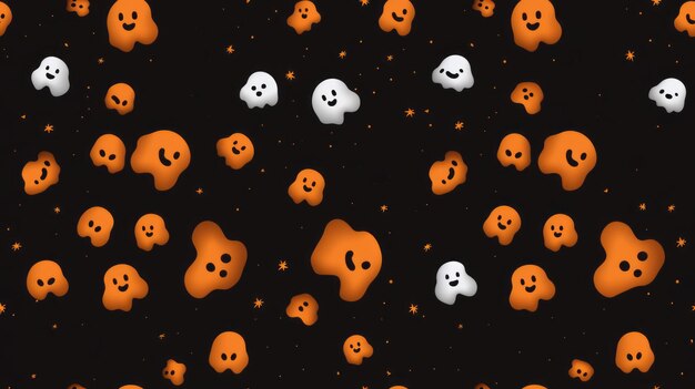 a black and white pattern with halloween ghosts on it