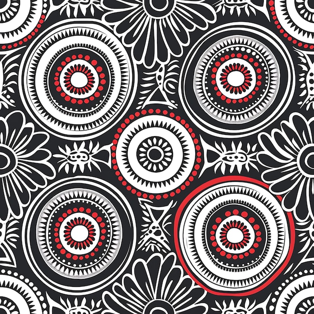 Photo a black and white pattern with a red and black flower