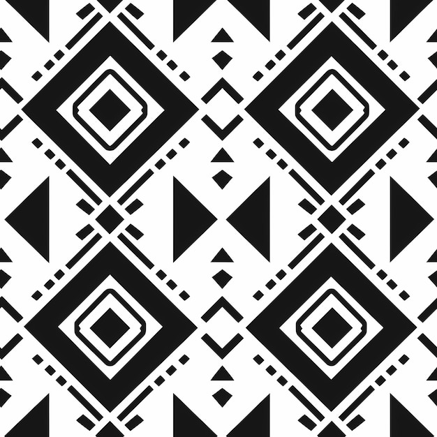 a black and white pattern with squares and triangles in the middle.