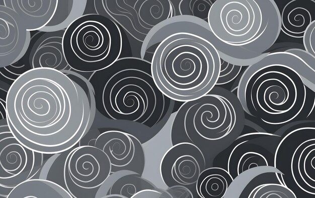 A black and white pattern with swirls and circles.