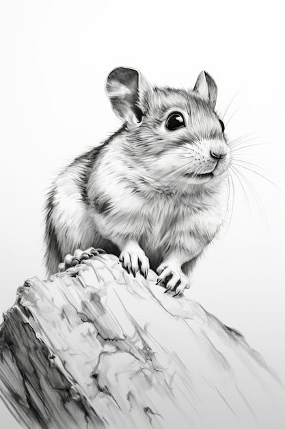 Photo black and white pencil drawing of a cute hamster