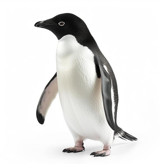 Photo a black and white penguin standing on a white surface