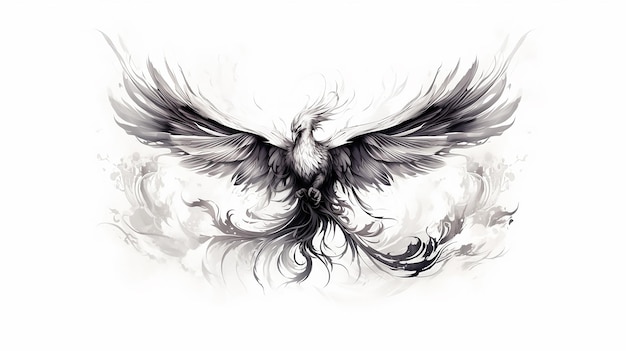 Black and white phoenix for coloring