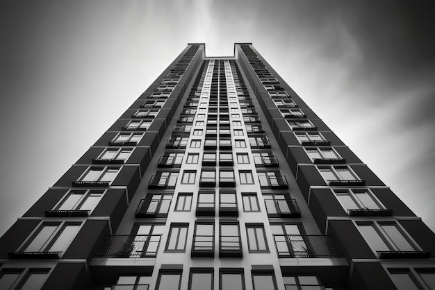 Black and white photo of the architecture of highrise buildings Ai generative art