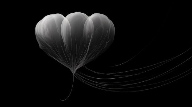 A black and white photo of a balloon with a string