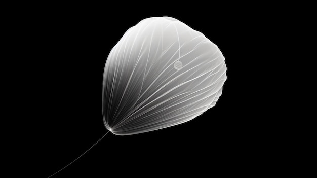 A black and white photo of a balloon with a string