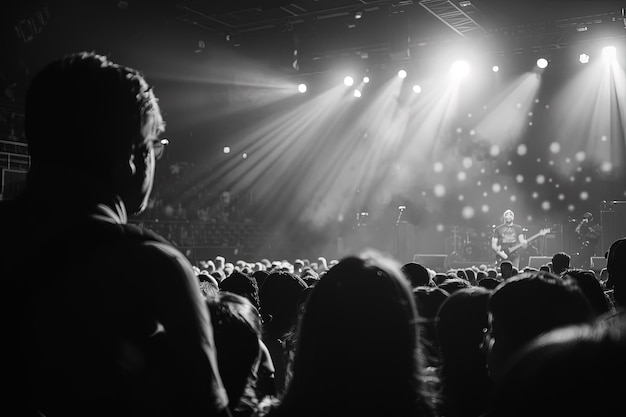 Foto una foto in bianco e nero di una band sul palco