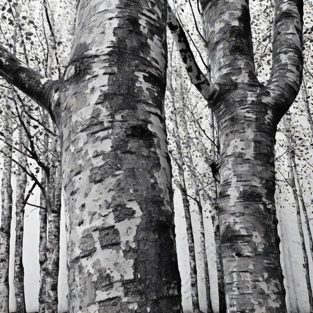 Photo black and white photo of a birch grove in early spring