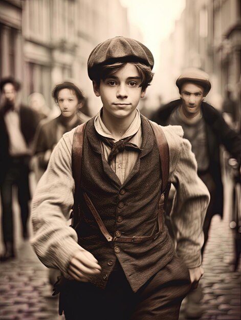 a black and white photo of a boy with a bow tie on his head