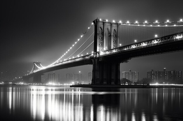 Photo a black and white photo of a bridge at night