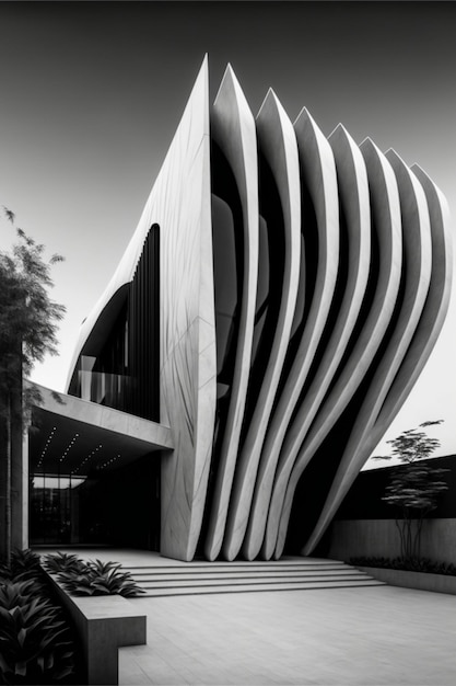 Black and white photo of a building generative ai