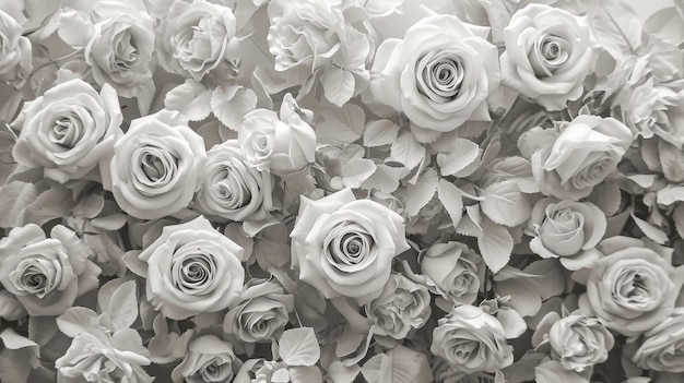 バラの束の白黒写真