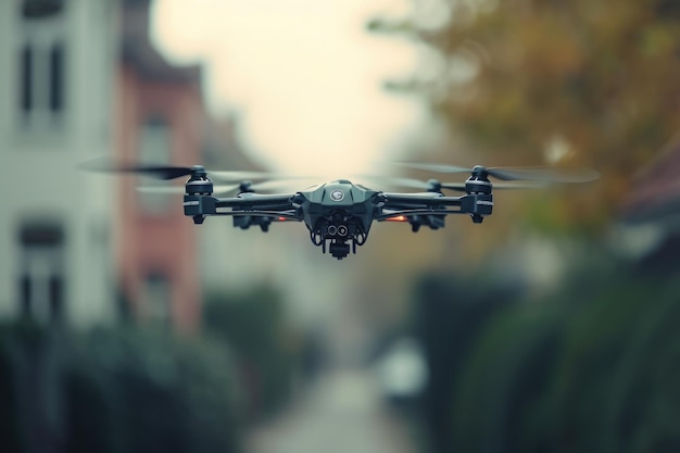 A black and white photo capturing a small plane in flight Closeup of a nanodrone in flight AI Generated